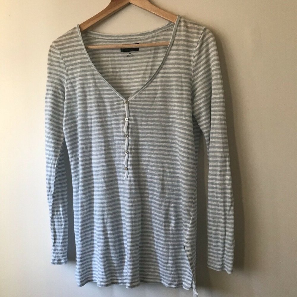 Saks Fifth Avenue striped linen‎ henley shirt blue white beach tunic top size S